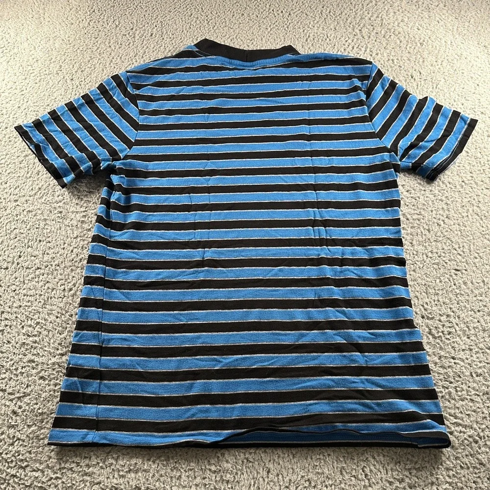 Vintage Guess Jeans Shirt Mens M Blue Black Striped Places+Faces Logo USA Tee - Picture 5 of 12